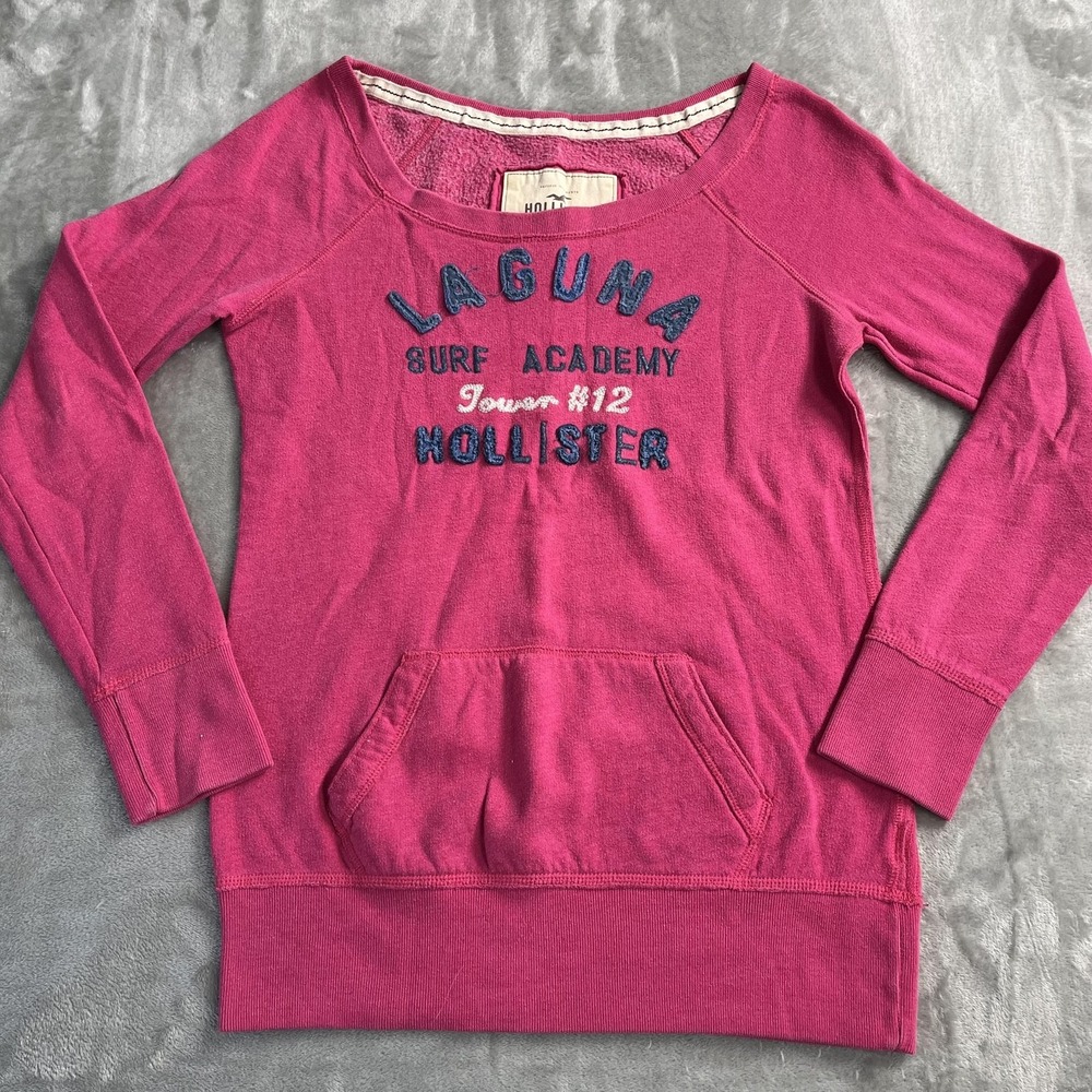 Hollister Sweatshirt Womens L Pink Laguna Surf Academy Scoop Neck Fleece Y2K